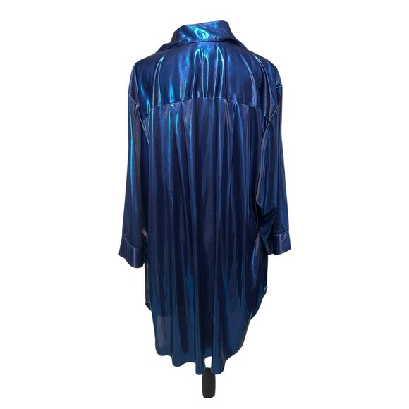 Vintage Y2K Button Shirt Plus 3X Shiny Metallic Blue Whimsigoth Witchy Fairy - Picture 5 of 9
